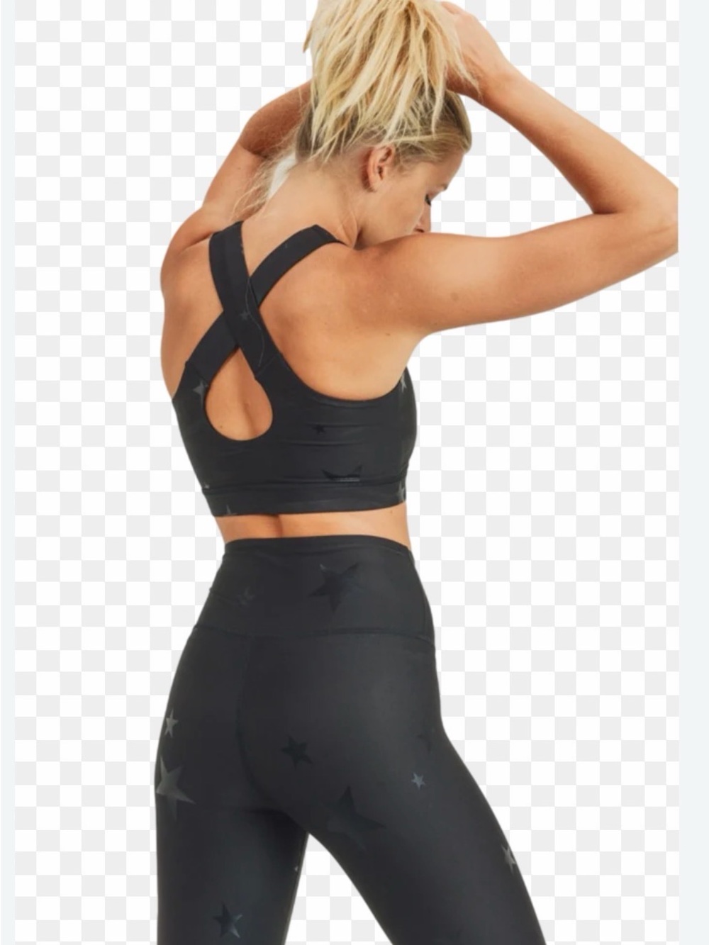 New Plus Size Black Star-Print High-Waist Leggings Sz 3XL & Sports Bra Set 1XL